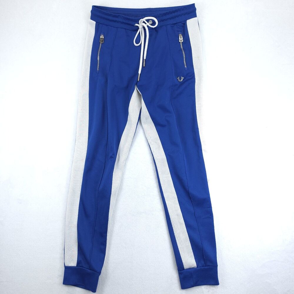 TRUE RELIGION Contrast Stripe Track Pants Logo Jogger Size L Blue 30x30